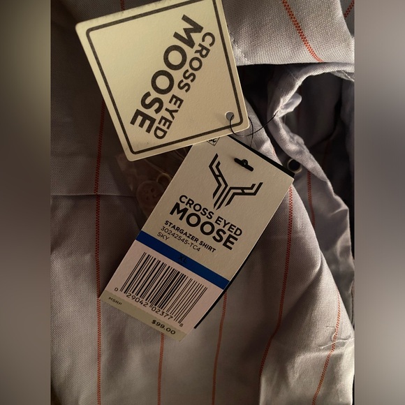 Cross Eyed Moose oversized shirt Men's XL Striped Button-Up Sky w Red stripe NWT - Picture 5 of 6